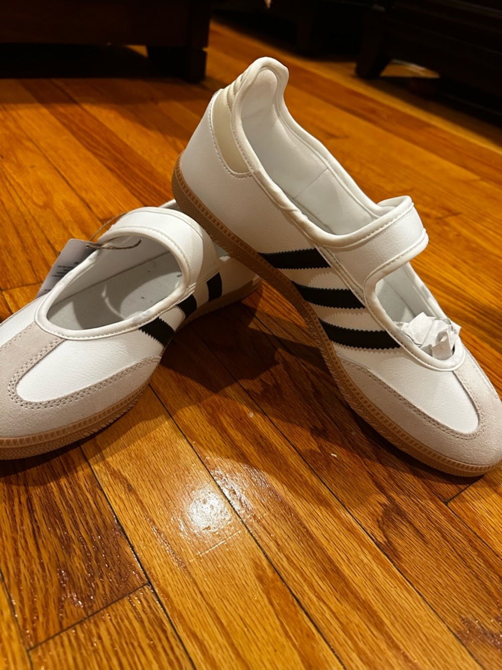 adidas White Mary Jane Sneakers with Black Accent and Beige Toe - Picture 3 of 4
